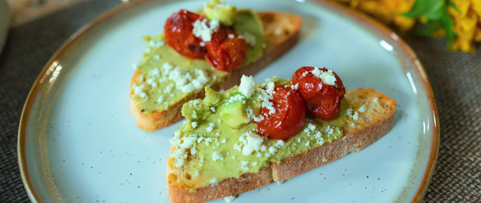 Carmelina Chickpea Avocado Toast with Roasted Cherry Tomatoes & Feta Cheese Carmelina Chickpea Avocado Toast with Roasted Cherry Tomatoes & Feta Cheese