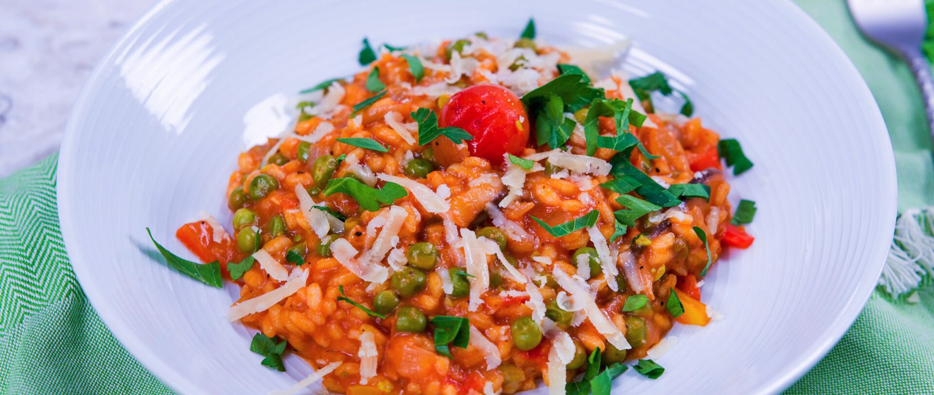 Carmelina Risotto Primavera with Pomodorini and Fresh Peas Carmelina Risotto Primavera with Pomodorini and Fresh Peas