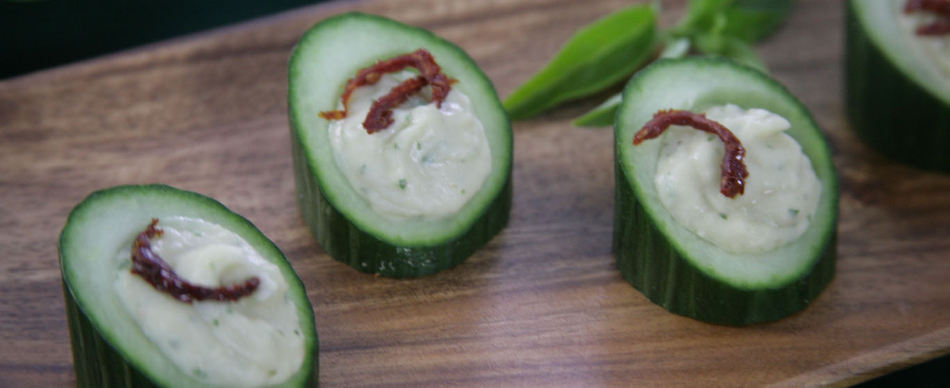 Cucumber Cups with Cannellini Bean Mousse
