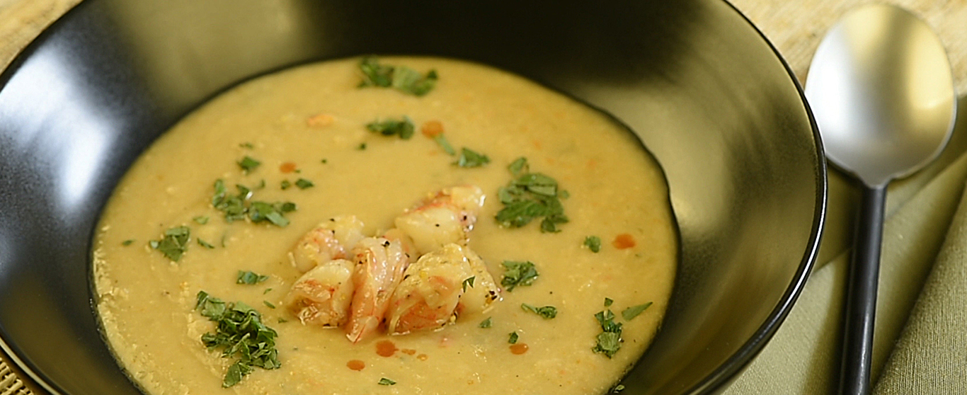 Creamy Garbanzo Bisque with Gulf Shrimp