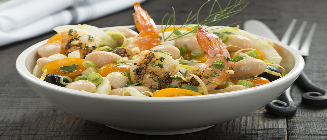 Grilled Prawn and Butter Bean Salad with Citrus Vinaigrette