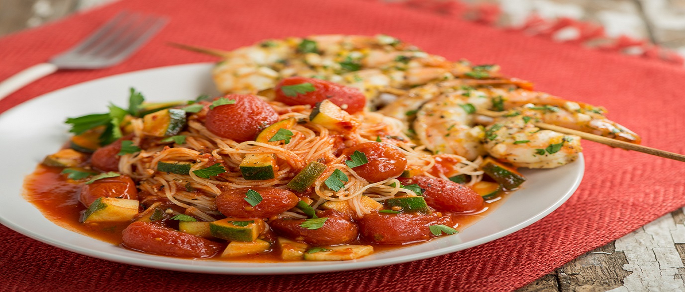 Shrimp Skewers with Spicy Datterini Tomato Sauce Shrimp Skewers with Spicy Datterini Tomato Sauce