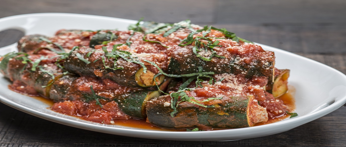 Braised Stuffed Zucchini with Spicy Tomato Sauce