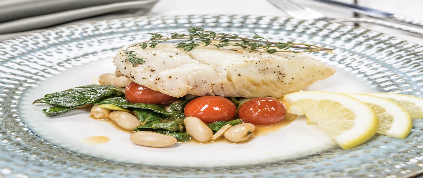 Mediterranean Inspired Halibut  with Pomodorini and Cannellini Beans