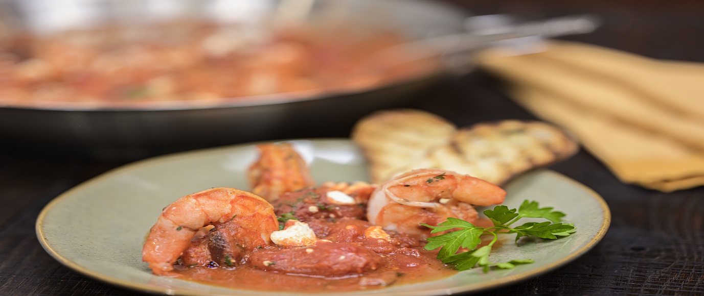 Shrimp Saganaki with Pomodorini Pelati