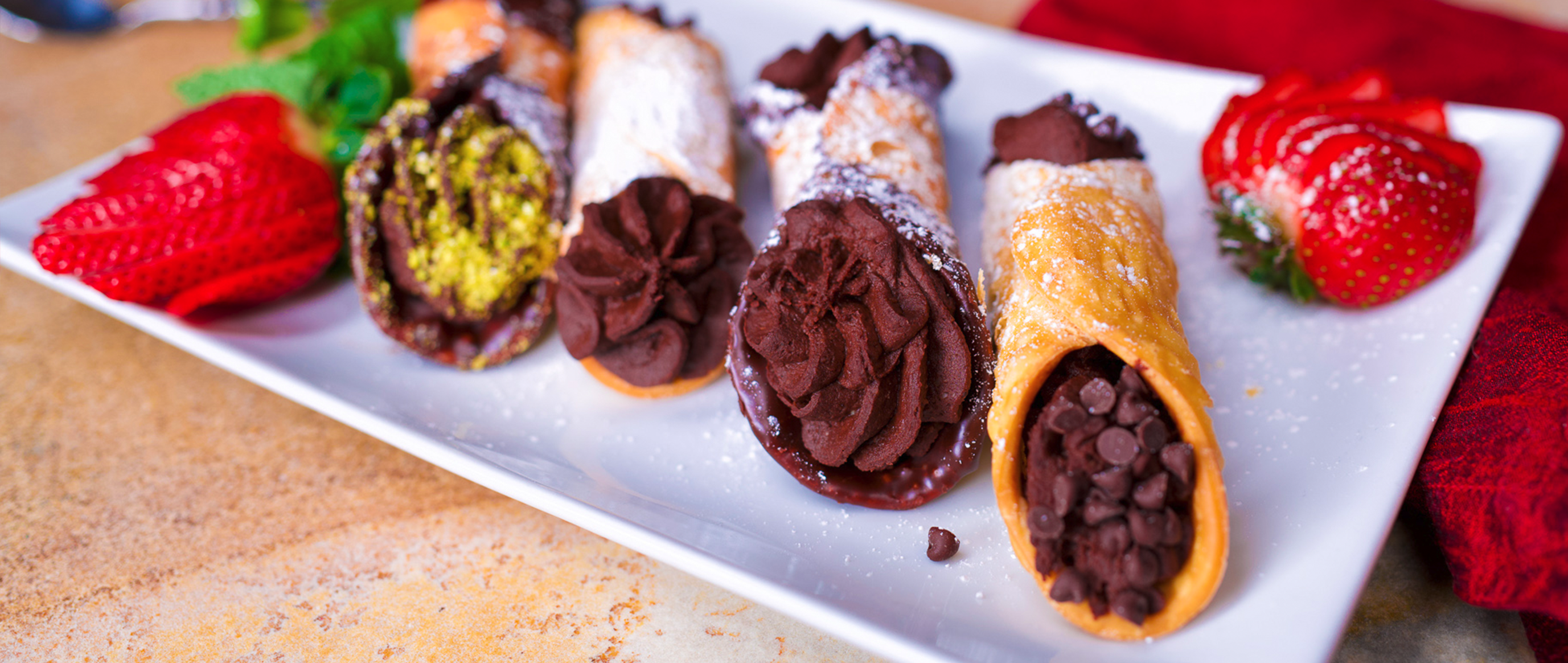 Cannoli Shell Filled with Dark Chocolate Hummus